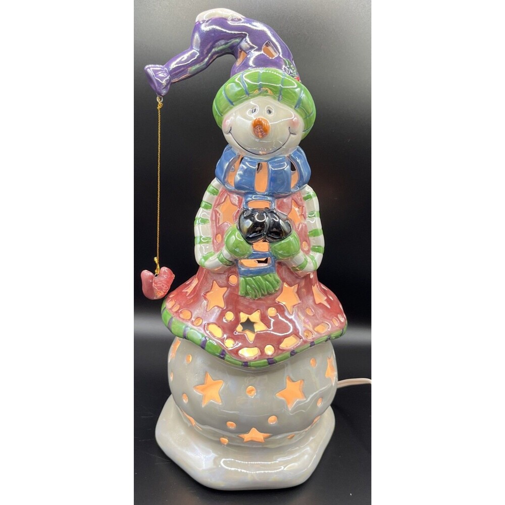 Ceramic Snowman Figurine Light W/ Stars 13x6 - Winter - Christmas -Holiday 